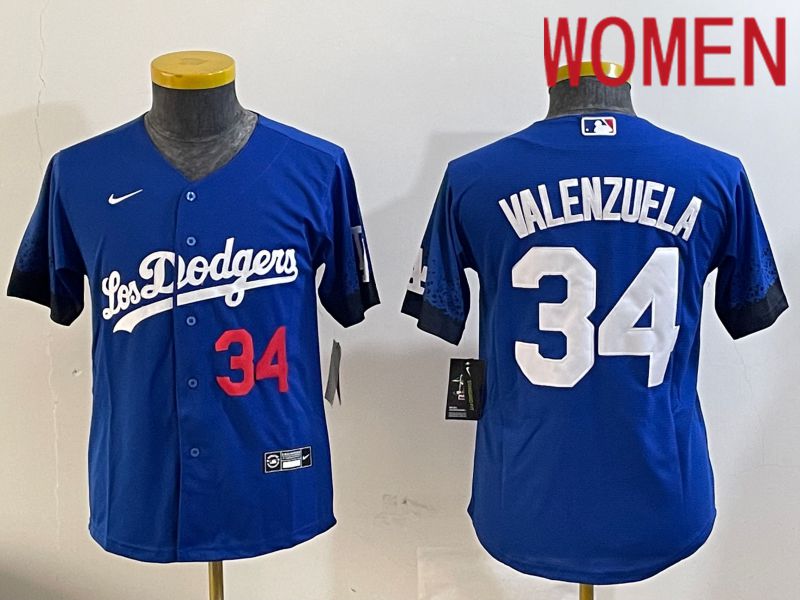 Women Los Angeles Dodgers #34 Valenzuela 2024 blue jersey 2024112002